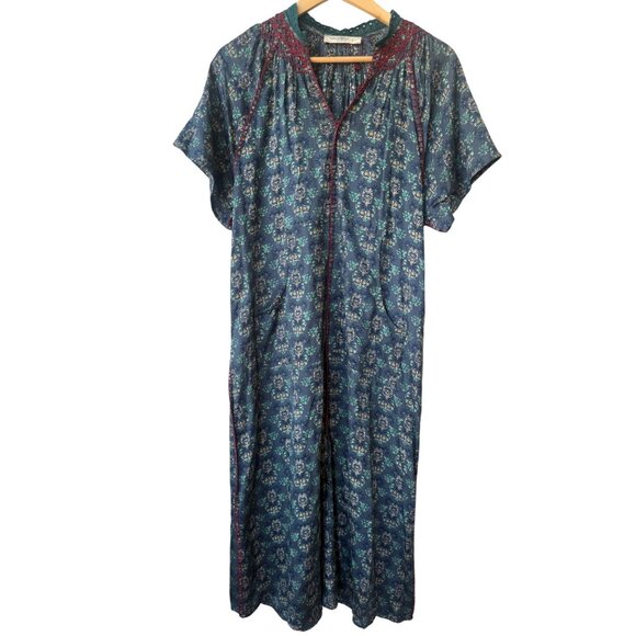 Natural Life Maxi Floral Boho Button Down Dress Size S Embroidered Ruffle Blue - Picture 1 of 11